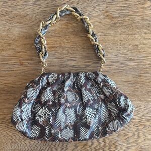 INC International Concepts Snake Print Shoulder Bag with Gold Chain